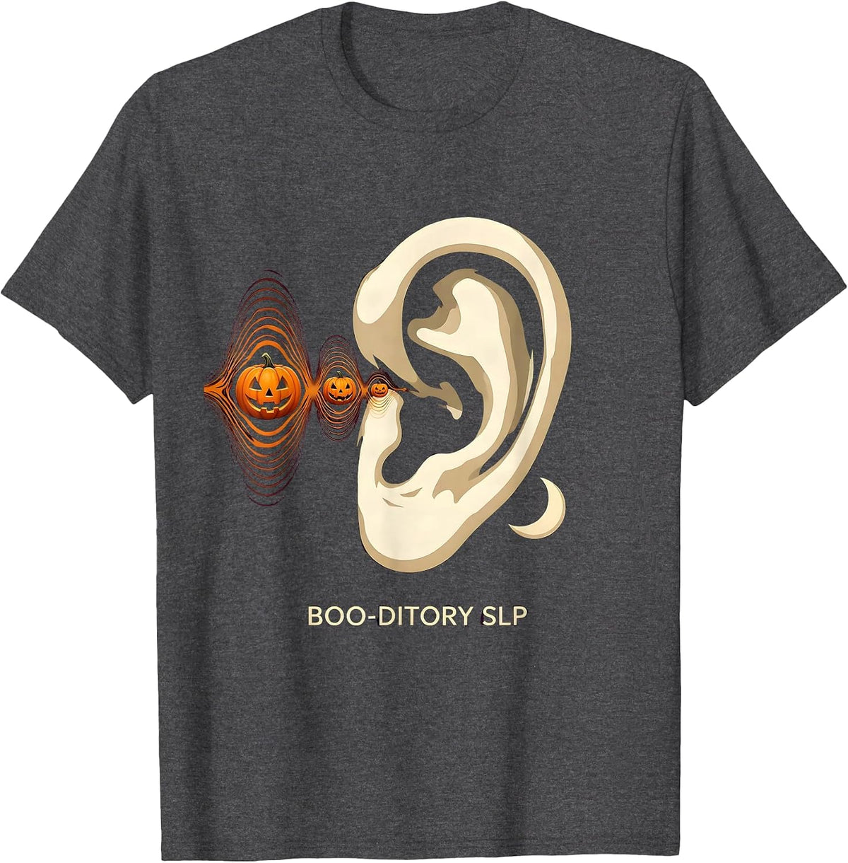 Boo-ditory SLP Funny Speech Therapy Halloween Therapist T-Shirt - Dark Heather Grey