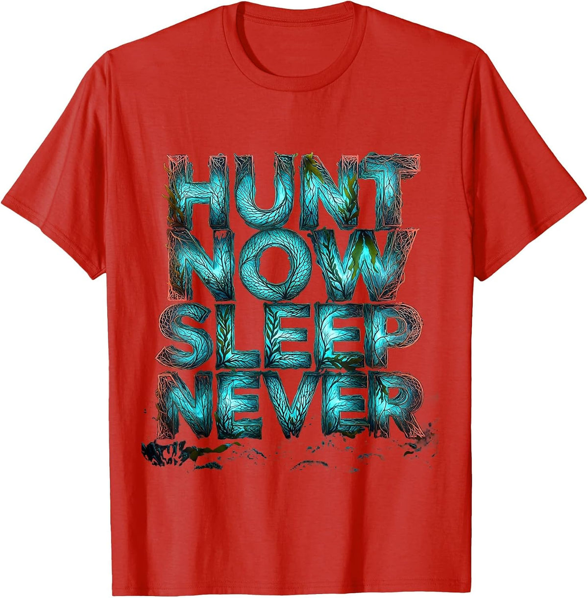 Men's Hunt Now Sleep Never Shark Graphic Design T-Shirt - Red