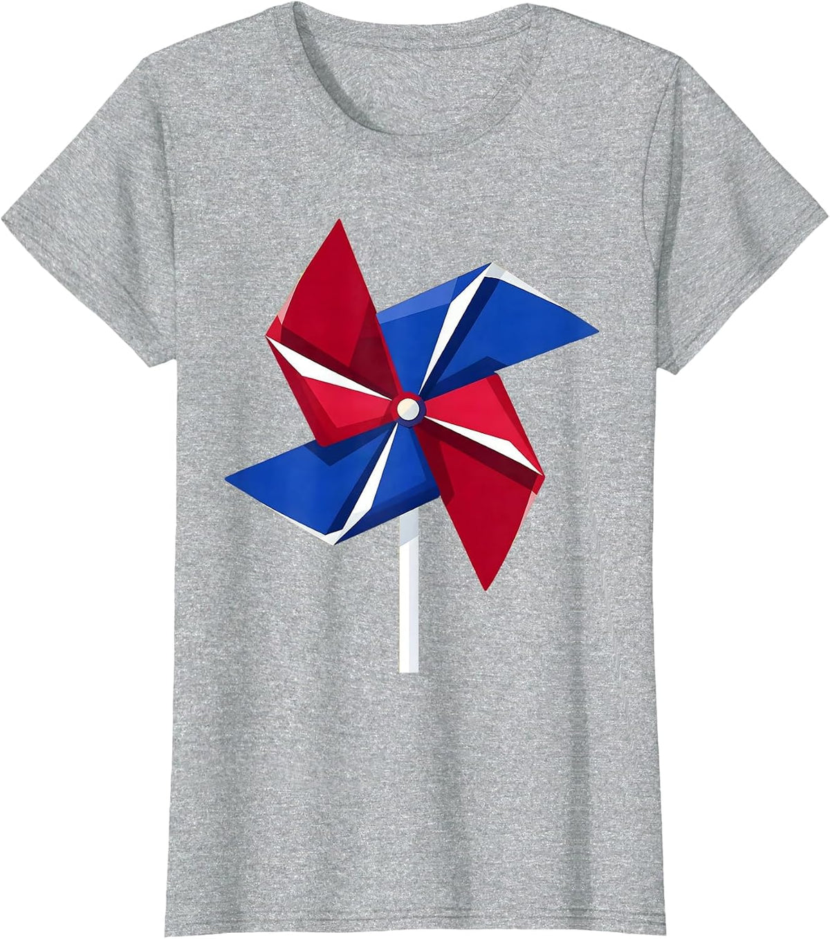 Kids Red White and Blue Spinning Pinwheel T-Shirt - Heather Grey