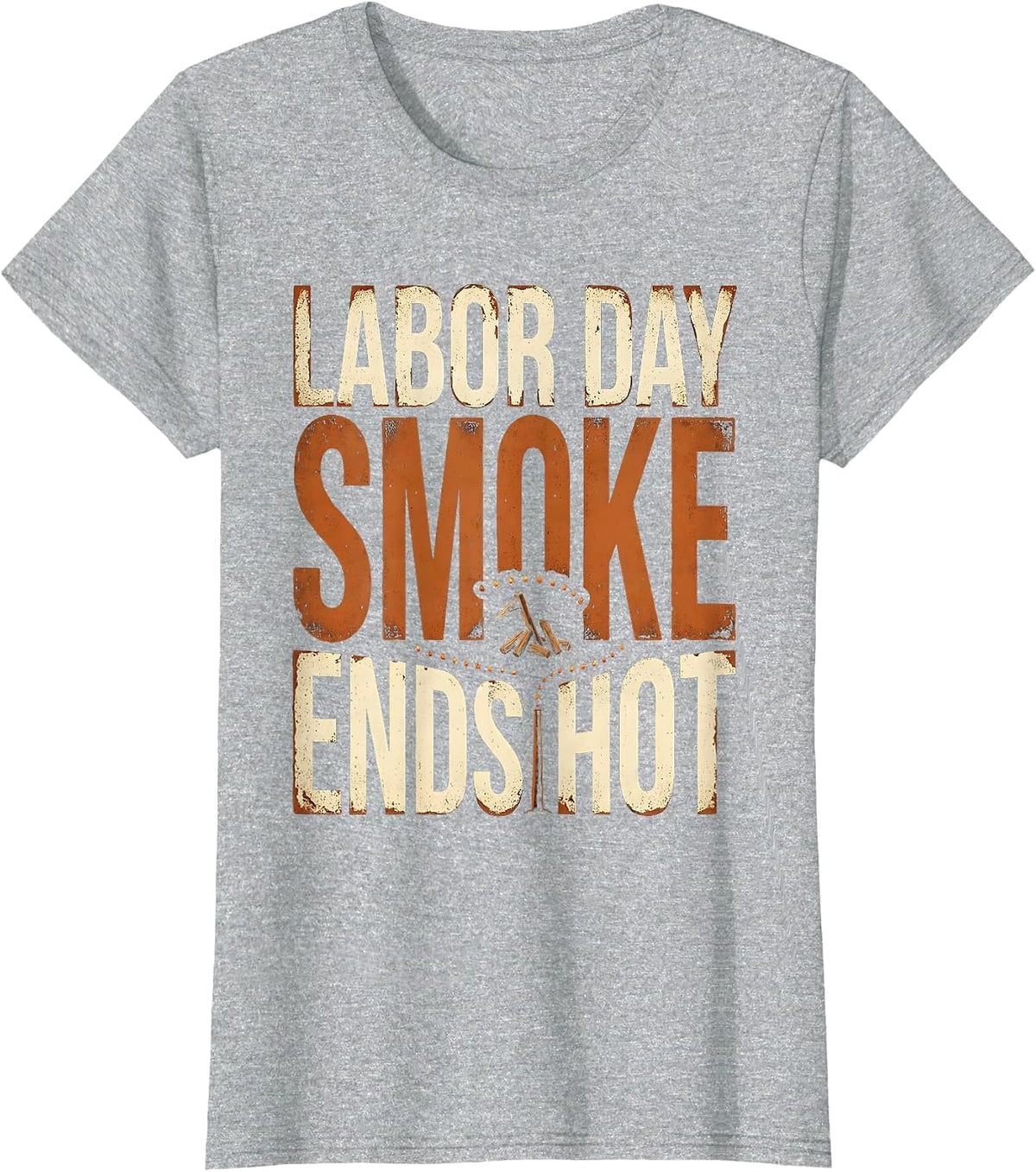 Labor Day Smoke Ends Hot Funny BBQ Cookout Dad Humor T-Shirt - Heather Grey