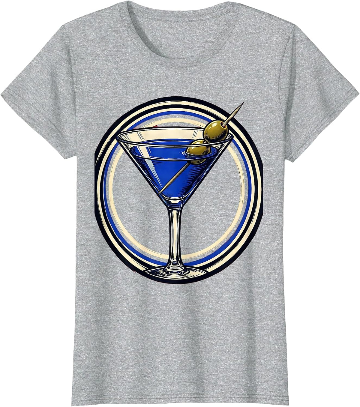 Women's Classic Martini Olive Cocktail Illustration T-Shirt - Heather Grey