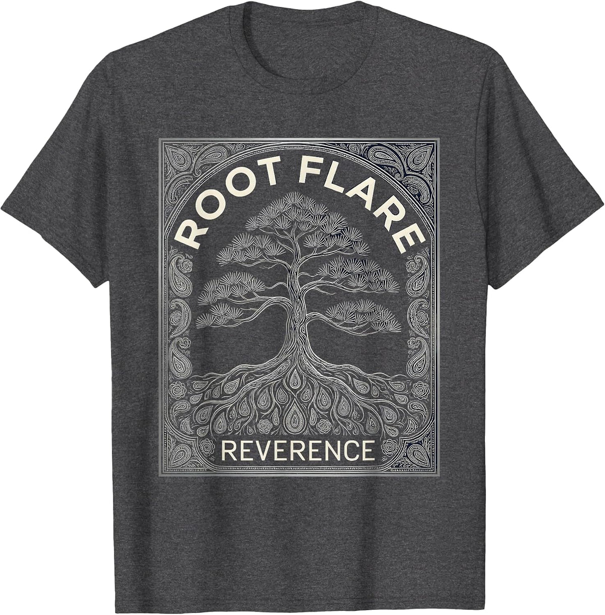 Root Flare Reverence Zen Bonsai Tree Japanese Meditation T-Shirt - Dark Heather Grey