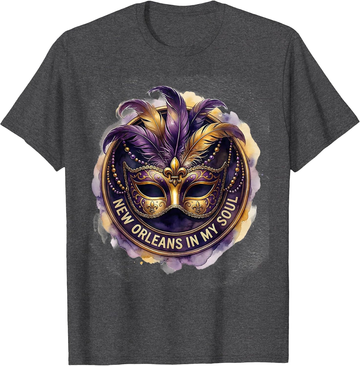 Men's New Orleans In My Soul Mardi Gras Design T-Shirt - Dark Heather Grey