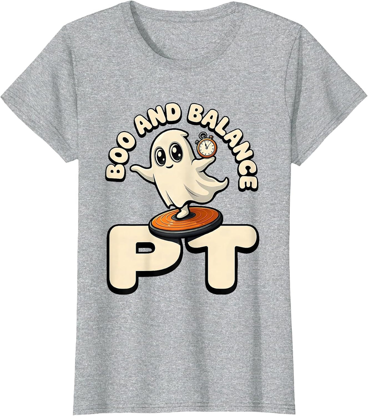 Boo And Balance PT Funny Physical Therapy Ghost Halloween T-Shirt - Heather Grey