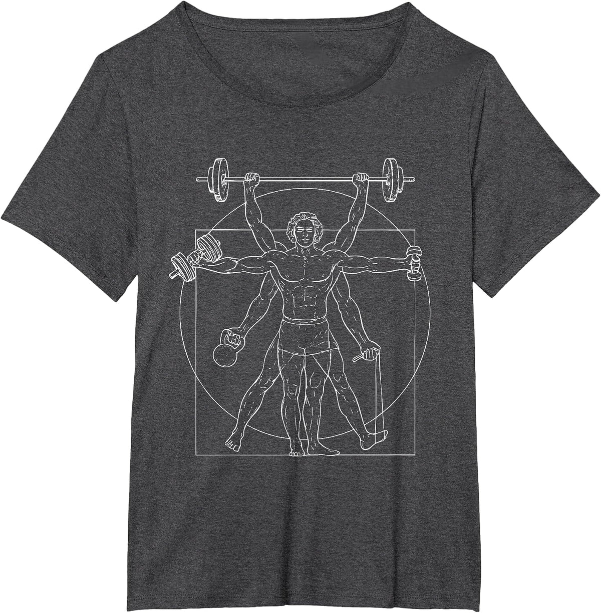 Vitruvian Strength Da Vinci Gym Humorous Design T-Shirt - Dark Heather Grey