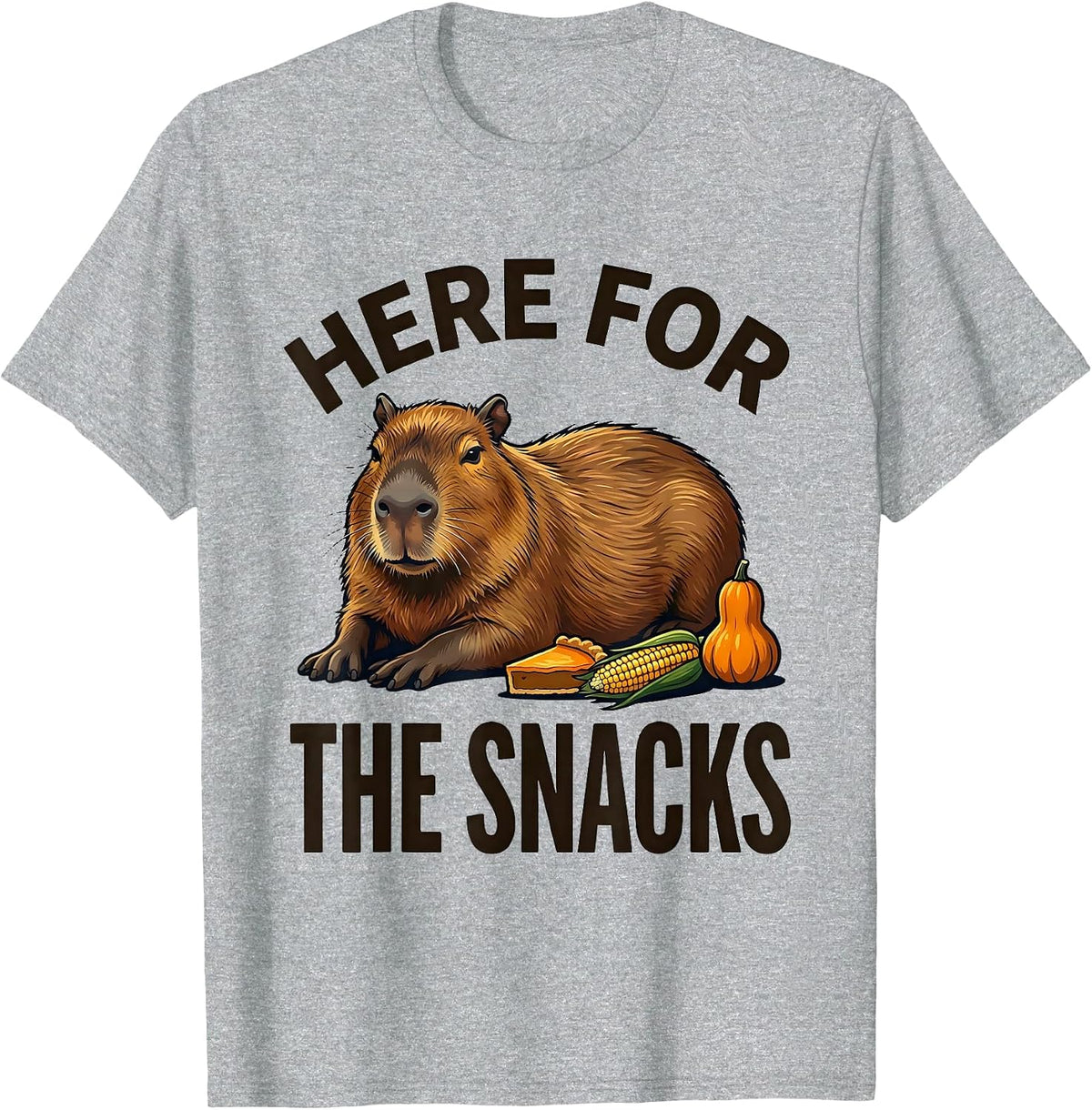 Men's Here For The Snacks Cute Capybara Thanksgiving Fall Feast T-Shirt - Heather Grey