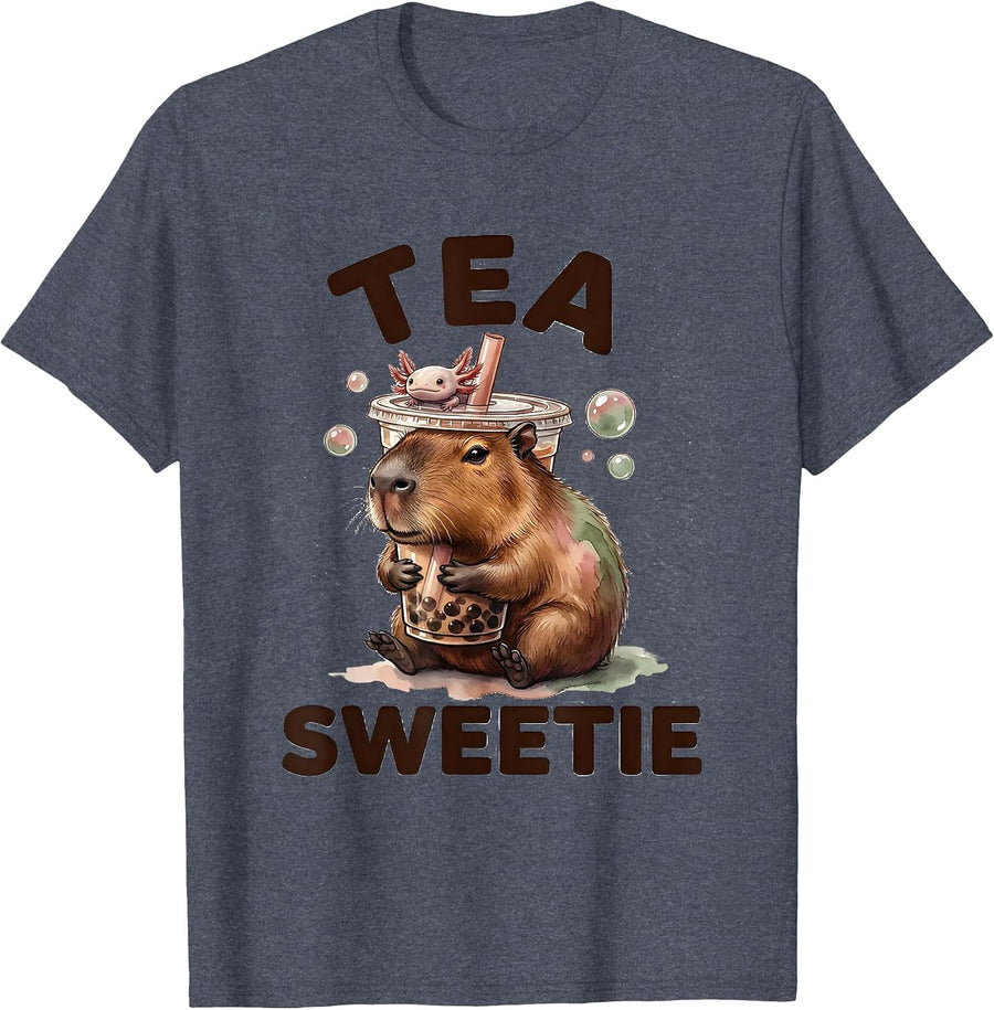 Tea Sweetie Cute Capybara Boba Tea Kawaii Anime Humor T-Shirt - Heather Blue