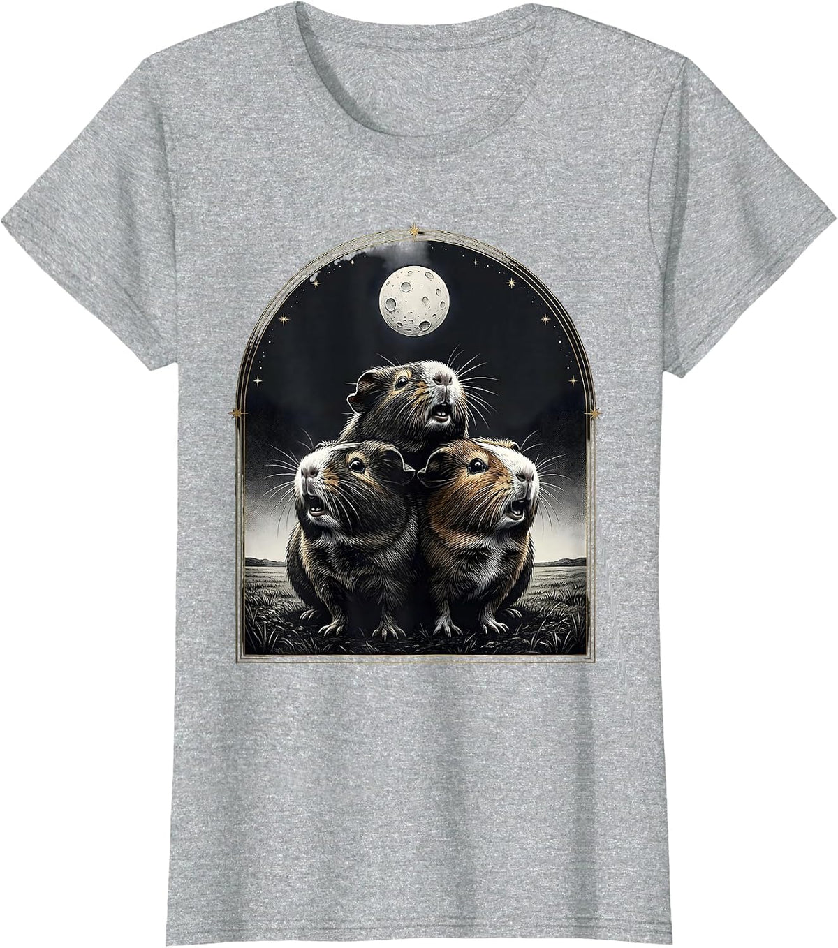 Women's Three Guinea Pigs Moon Howling Meme Humor T-Shirt - Heather Grey