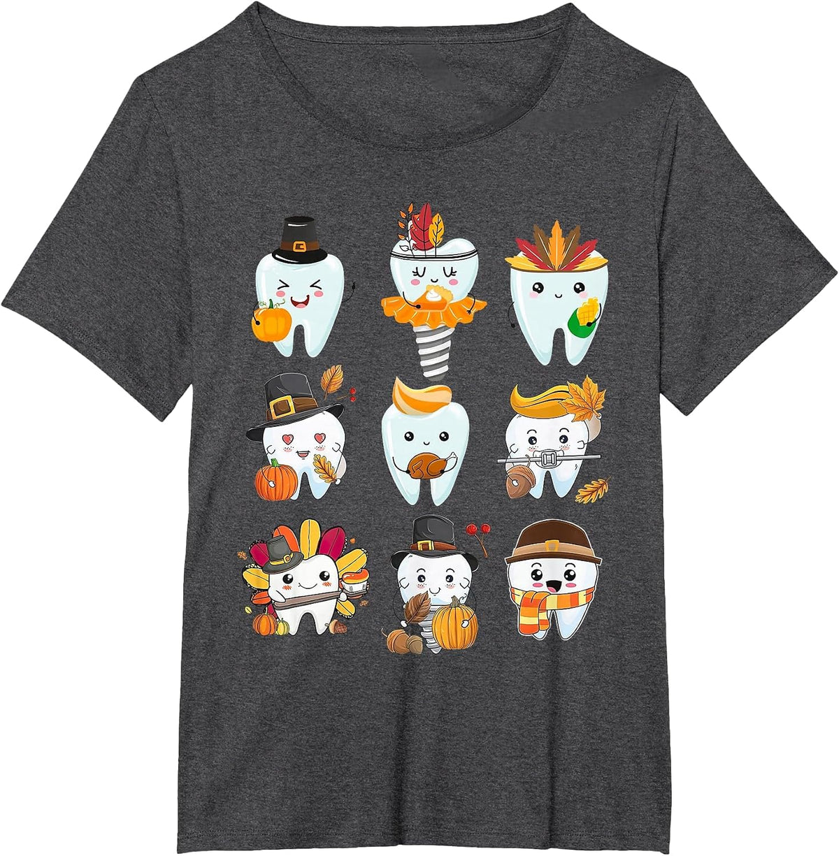 Cute Teeth Dental Squad Dental Assistant Thanksgiving T-Shirt - Dark Heather Grey
