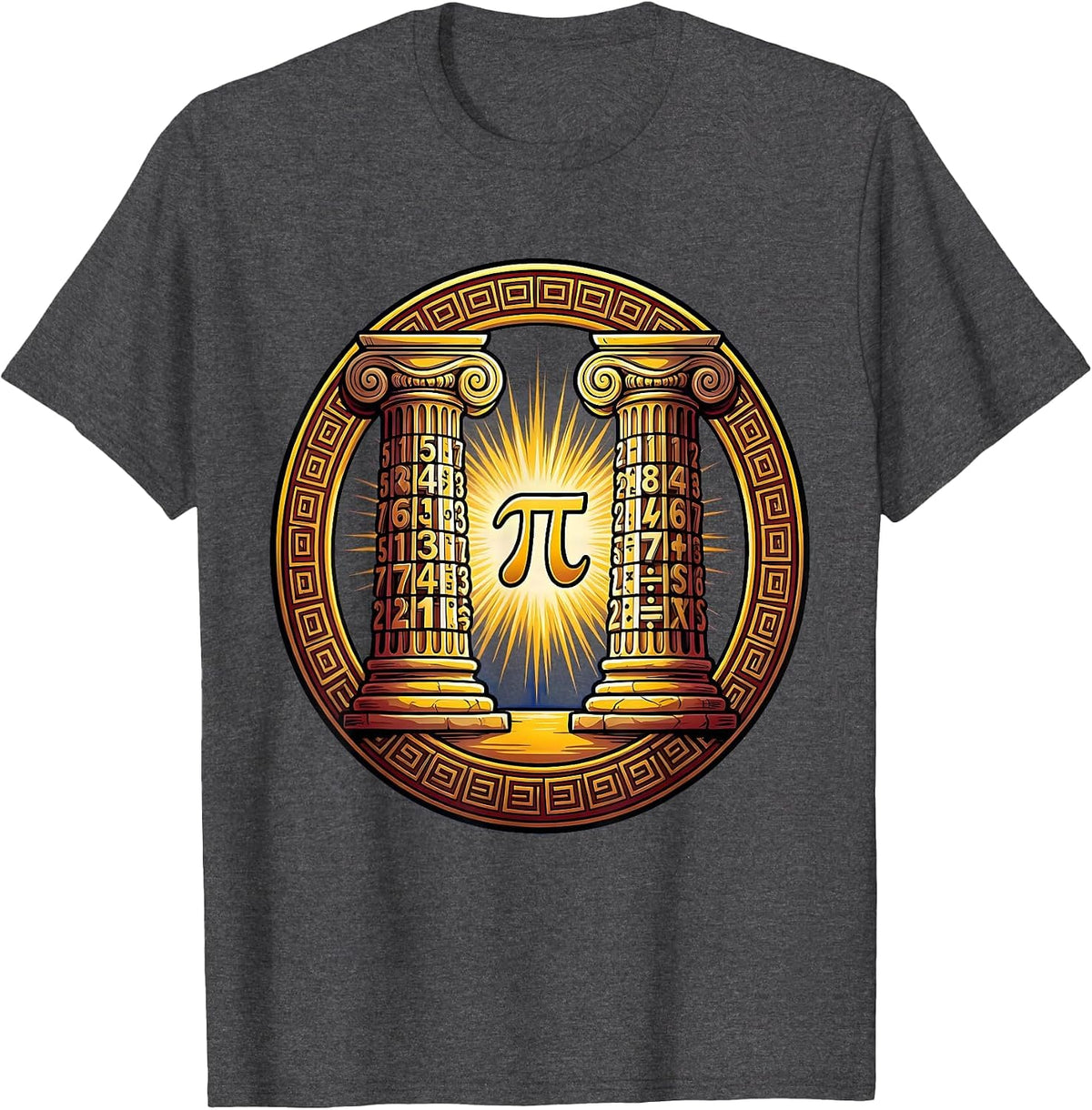 Men's Math Teacher Greek Column Numbers Graphic T-Shirt - Dark Heather Grey