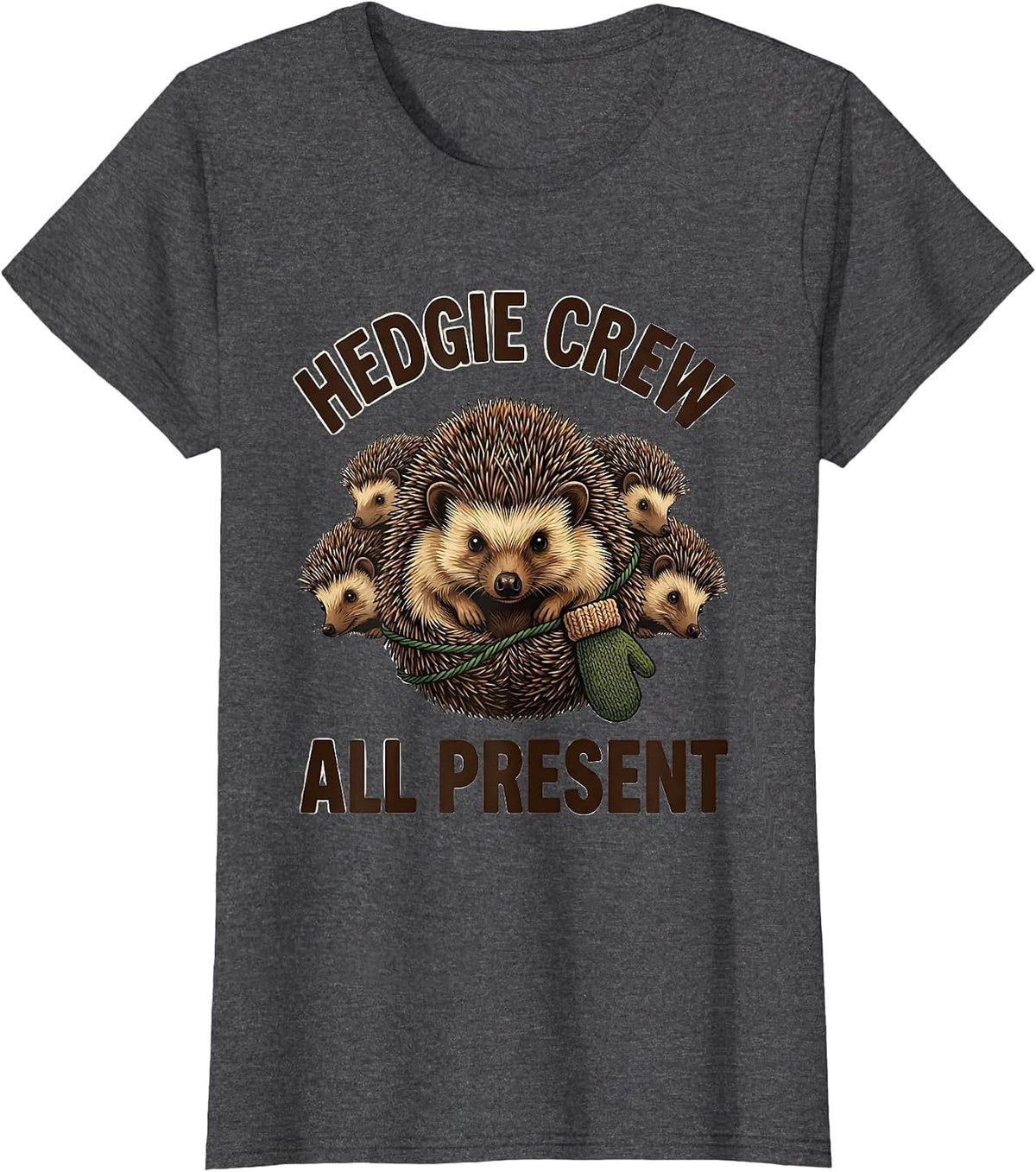 Women's Hedgie Crew All Present Cute Hedgehog Christmas Family T-Shirt - Dark Heather Grey