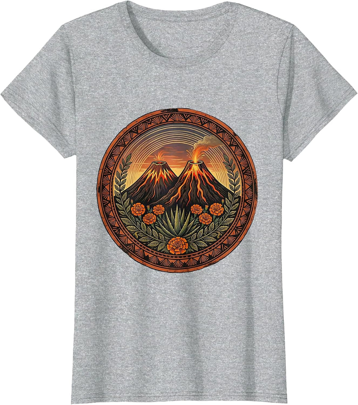 Women's Mexican Volcanoes Glowing Lava Dusk Illustration T-Shirt - Heather Grey