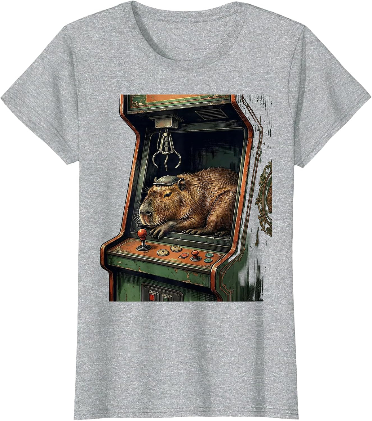 Women's Capybara Vintage Arcade Gamer Humor T-Shirt - Heather Grey