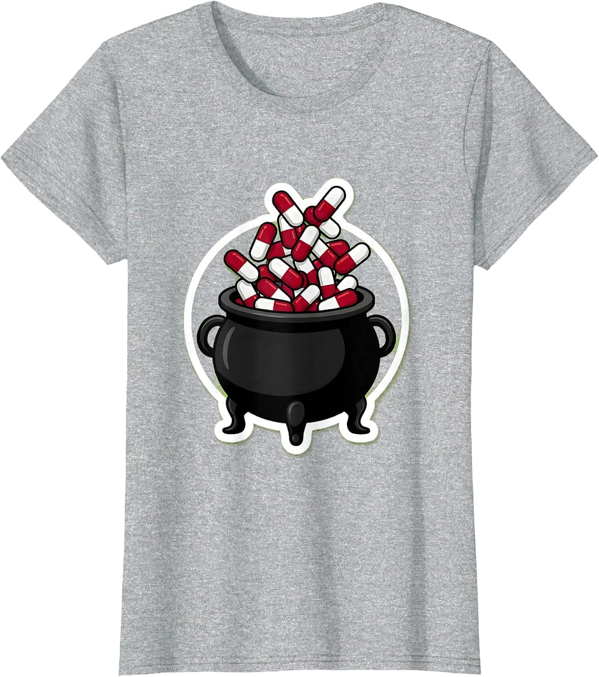 Women's Nurse Halloween Witch Cauldron Pill Potion Design T-Shirt - Heather Grey