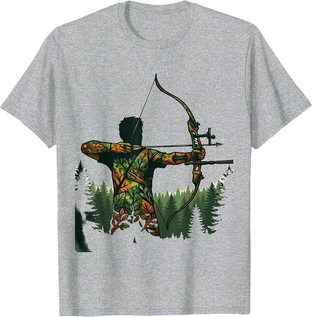 Men's Camo Hunting Bow and Arrow Graphic T-Shirt - Heather Grey