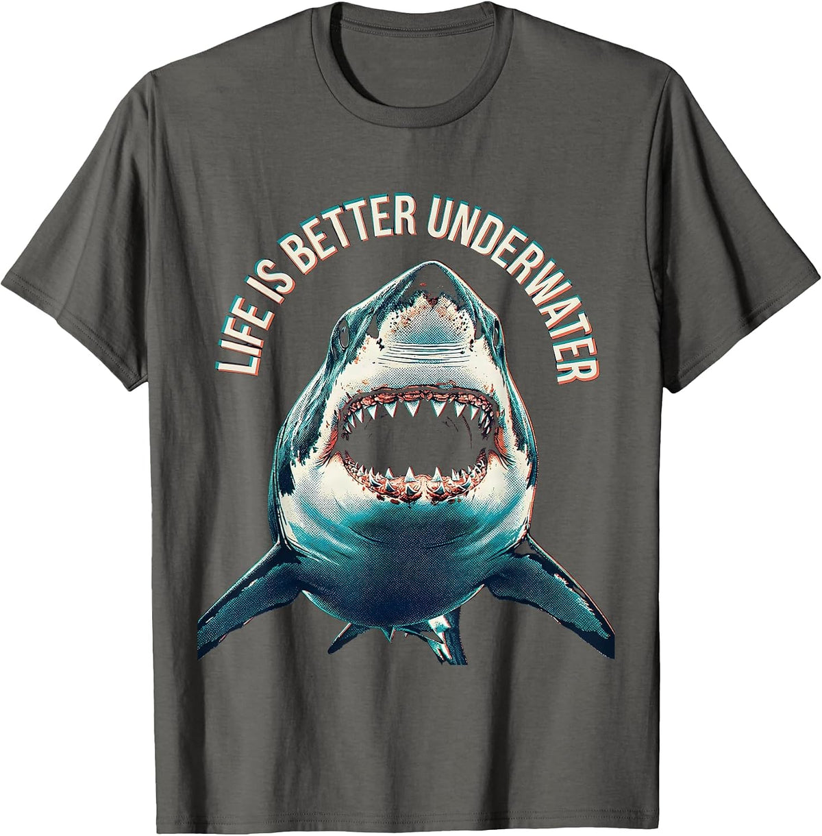 Life Is Better Underwater Shark Design T-Shirt - Asphalt Grey