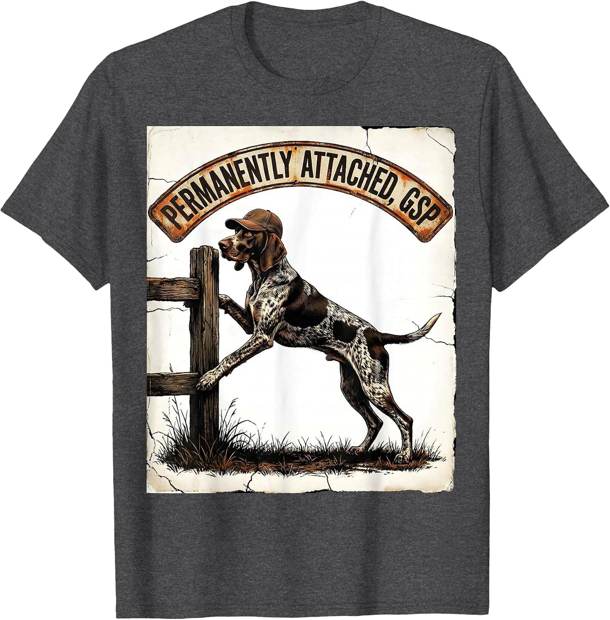 Men's Permanently Attached GSP Funny German Shorthaired Pointer T-Shirt - Dark Heather Grey