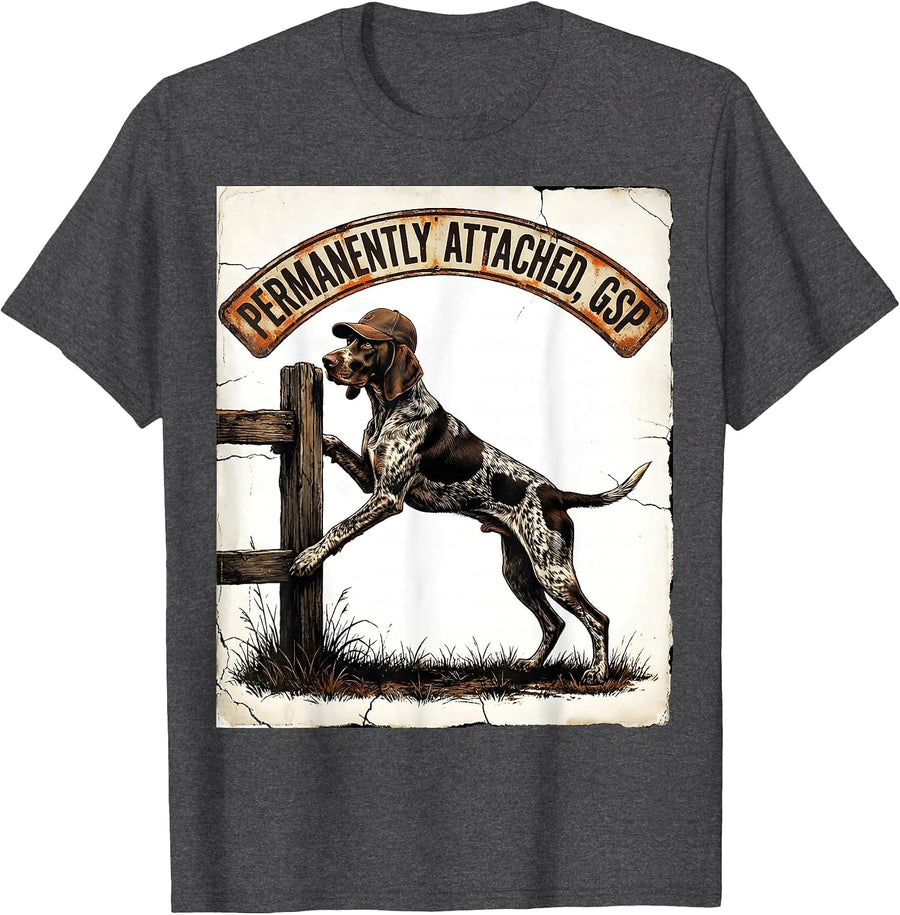 Men's Permanently Attached GSP Funny German Shorthaired Pointer T-Shirt - Dark Heather Grey