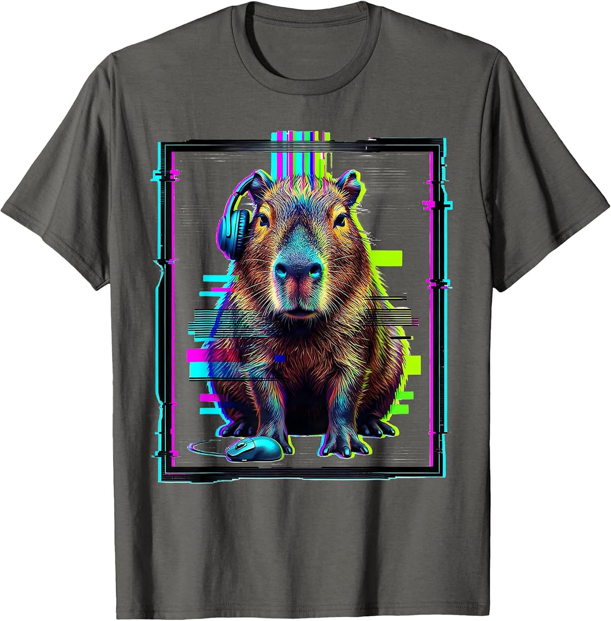Capybara Gamer Glitch Humor Meme Lover T-Shirt - Asphalt Grey