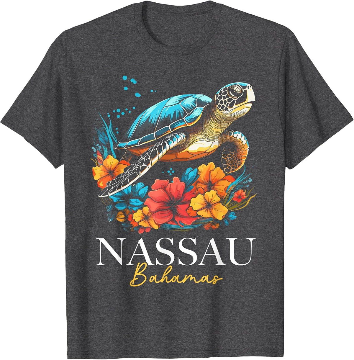 Nassau Bahamas Sea Turtle Diving Surfer Souvenir T-Shirt - Dark Heather Grey
