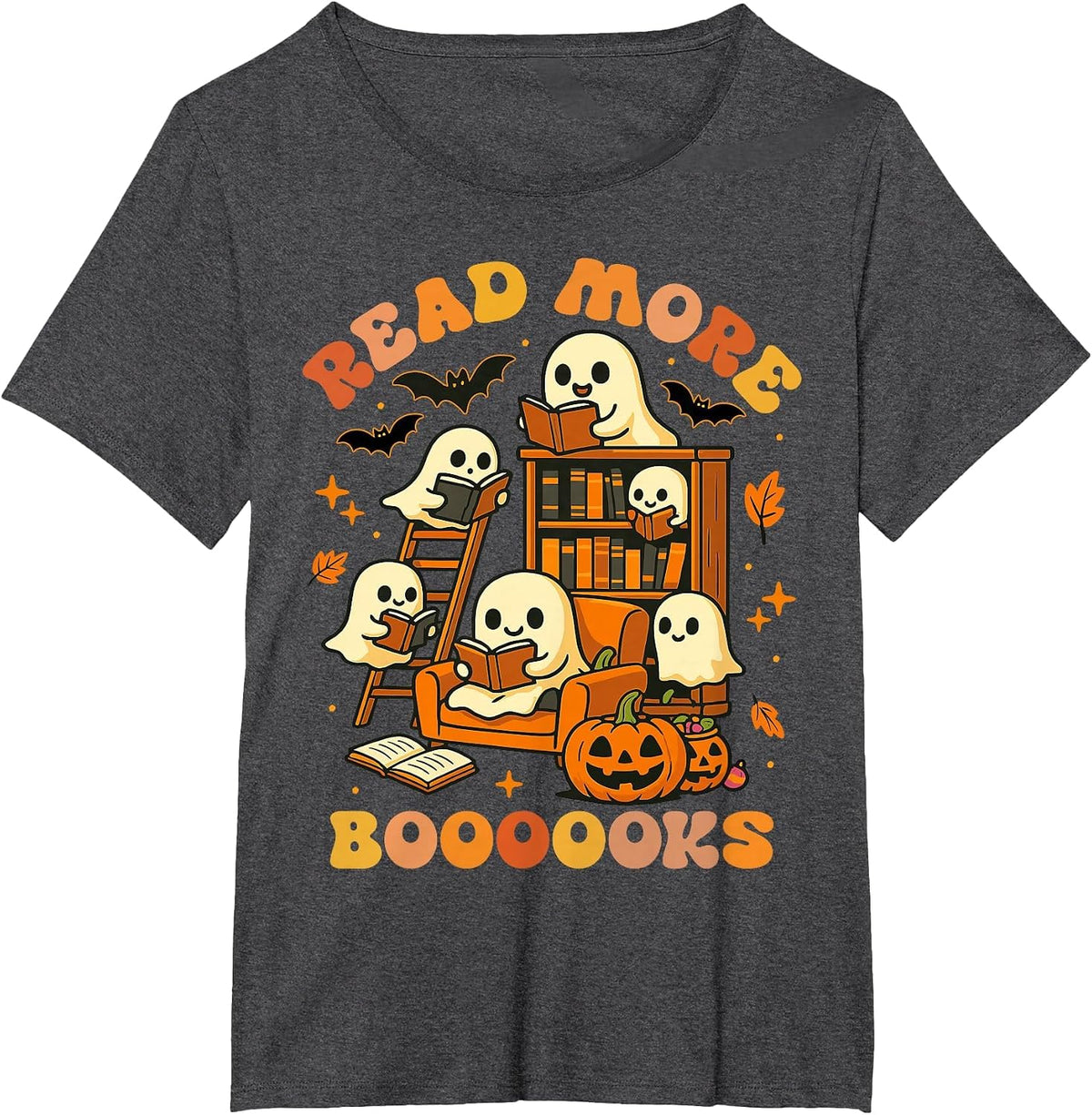 Read More Books Ghost Reading Book Teacher Halloween T-Shirt - Dark Heather Grey