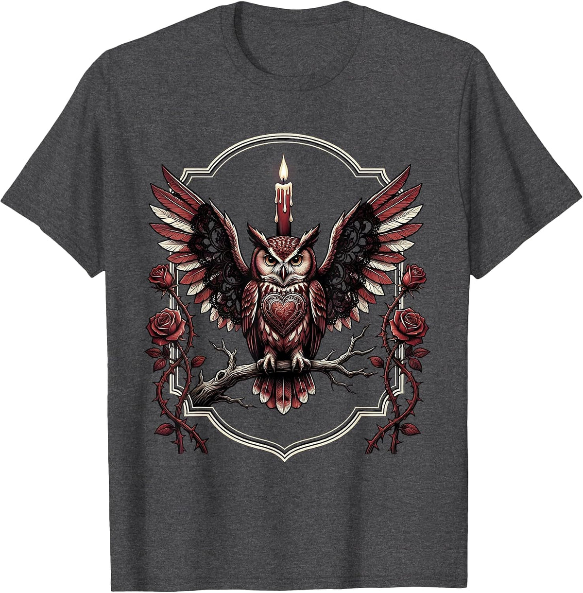 Men's Halloween Owl on Bare Branch Illustration T-Shirt - Dark Heather Grey