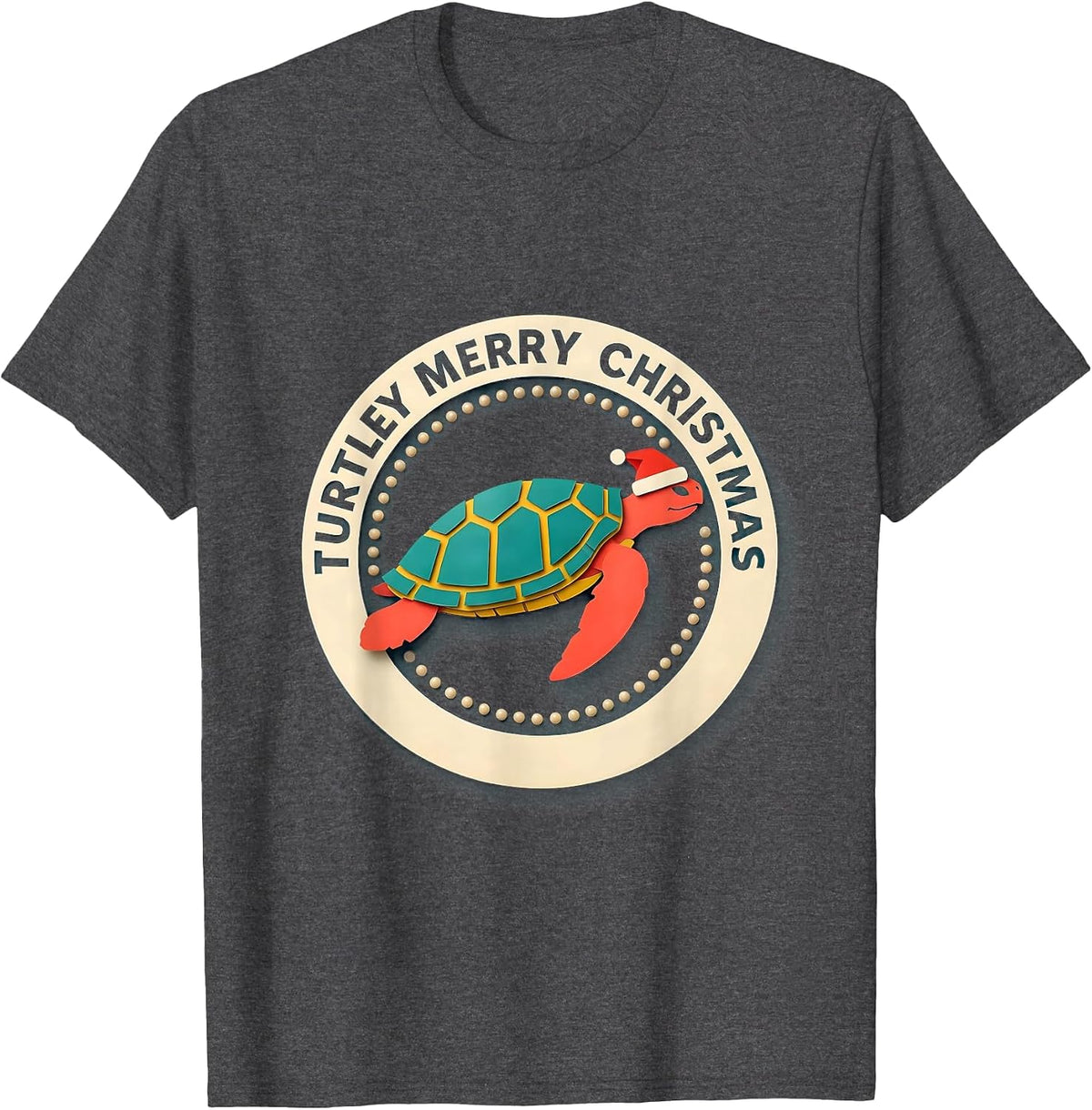 Men's Turtley Merry Christmas Whimsical Sea Turtle Santa Hat T-Shirt - Dark Heather Grey