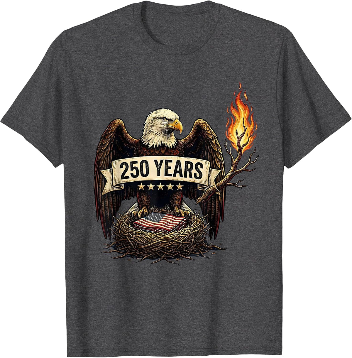 Men's 250 YEARS Patriotic Eagle and Flag 250th Anniversary USA 4th T-Shirt - Dark Heather Grey