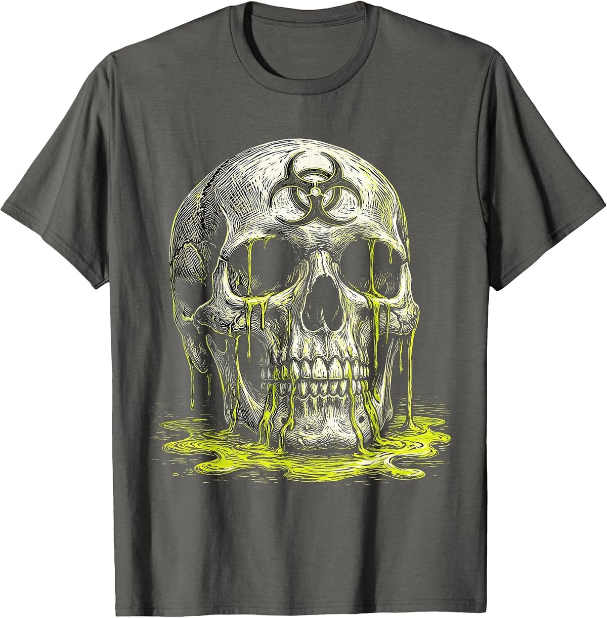 Men's Rabies Skull Biohazard Slime Graphic Design T-Shirt - Asphalt Grey