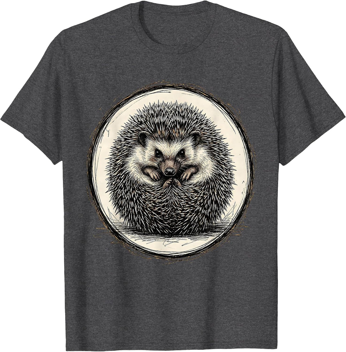 Men's Defensive Hedgehog Curled Spike Ball Graphic T-Shirt - Dark Heather Grey
