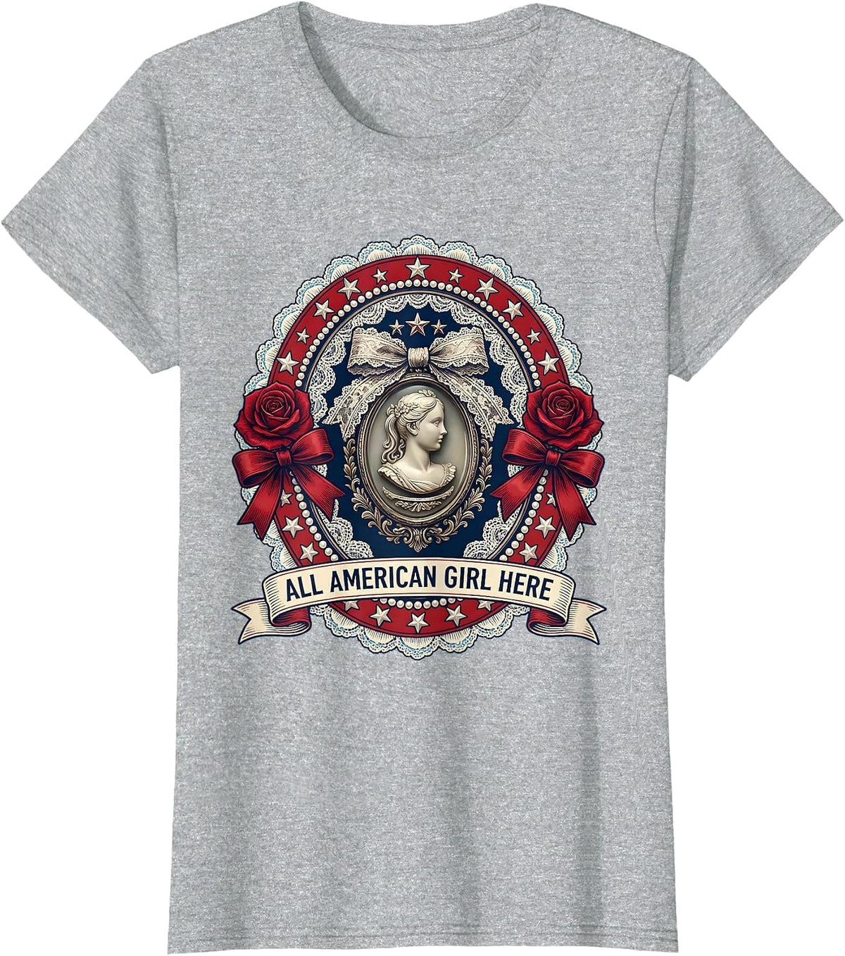 Women's All American Girl Red White and Blue Patriotic Design T-Shirt - Heather Grey