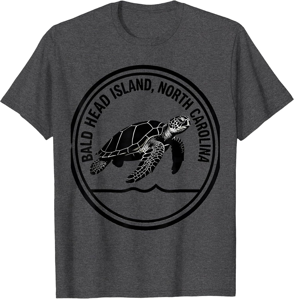 Bald Head Island North Carolina Silhouette Sea Turtle T-Shirt - Dark Heather Grey