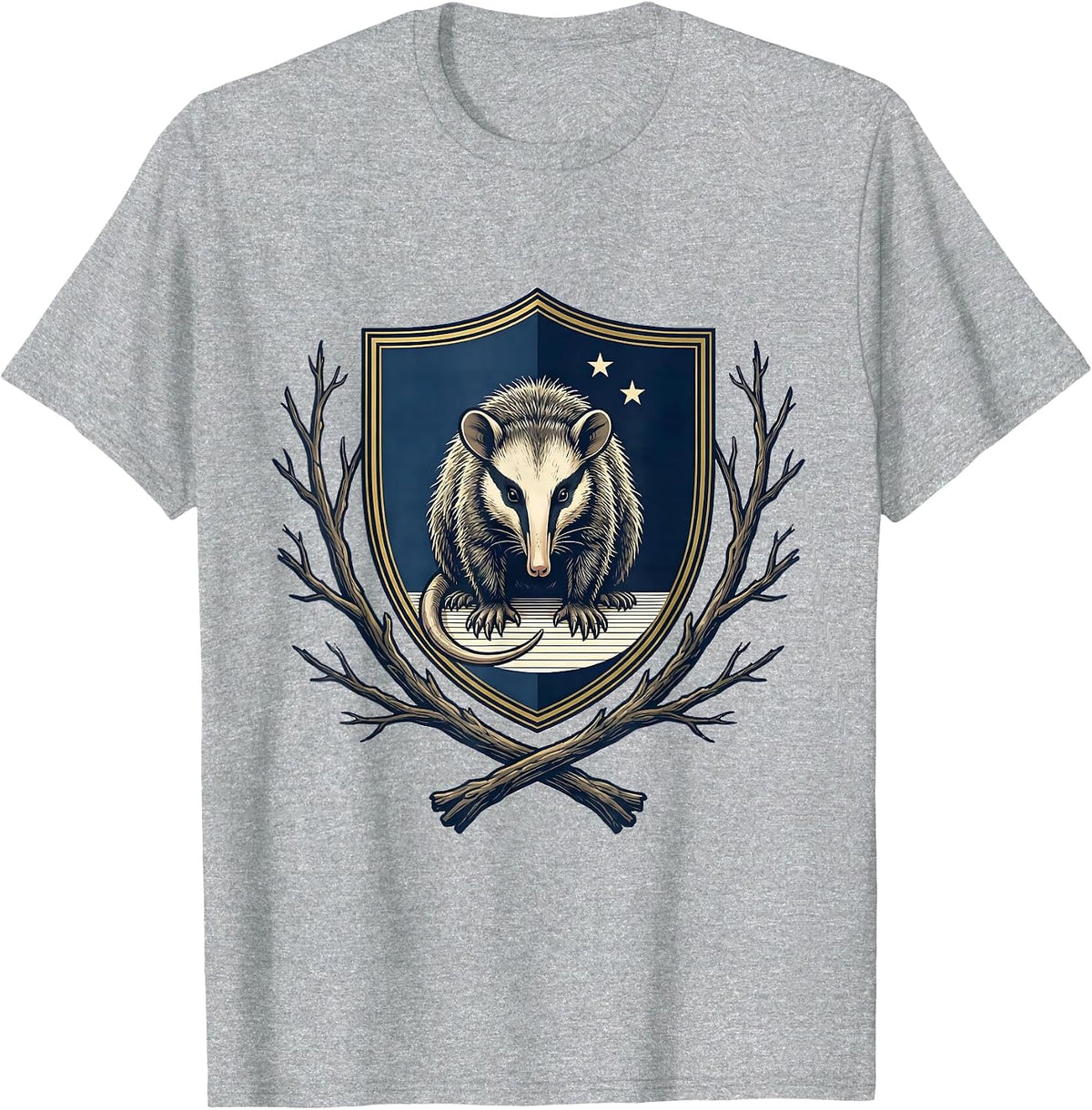 Men's Opossum Crest Emblem Funny Animal Meme T-Shirt - Heather Grey