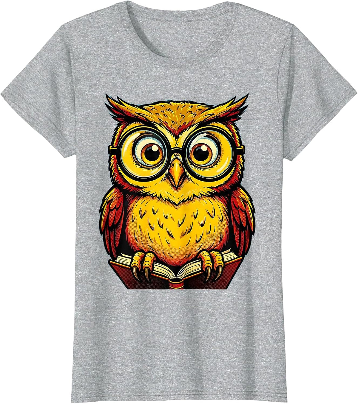 Funny Owl With Reading Glasses On Tiny Book T-Shirt - Heather Grey