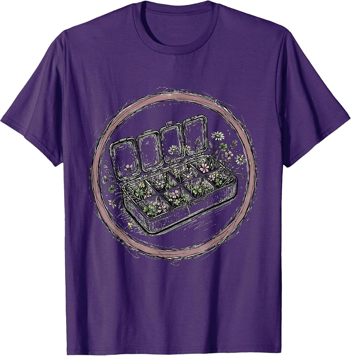 Men's Pill Organizer Overflowing With Flowers Graphic T-Shirt - Purple