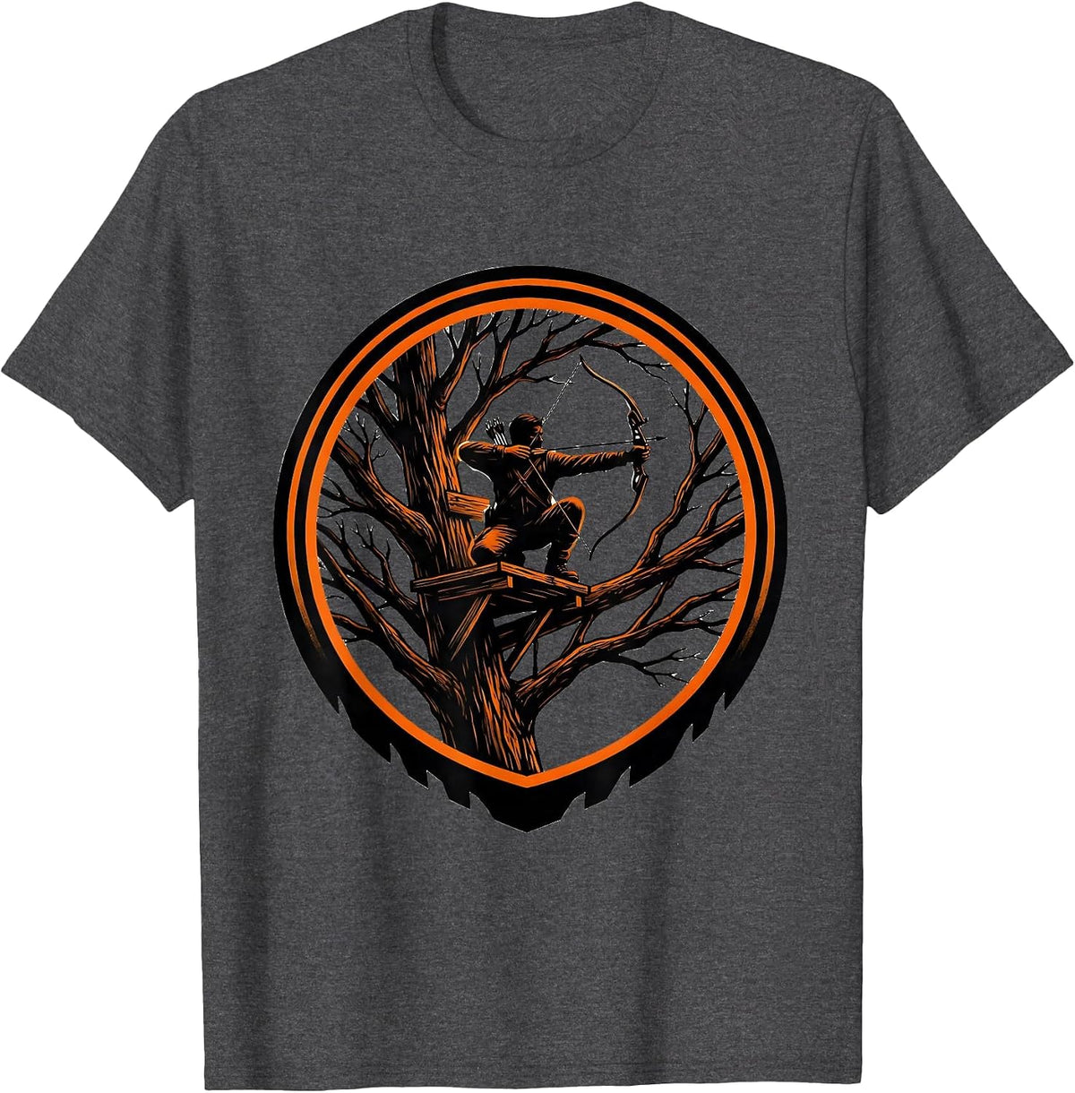Men's Camo Bowhunter Tree Stand Dawn Hunting Graphic T-Shirt - Dark Heather Grey