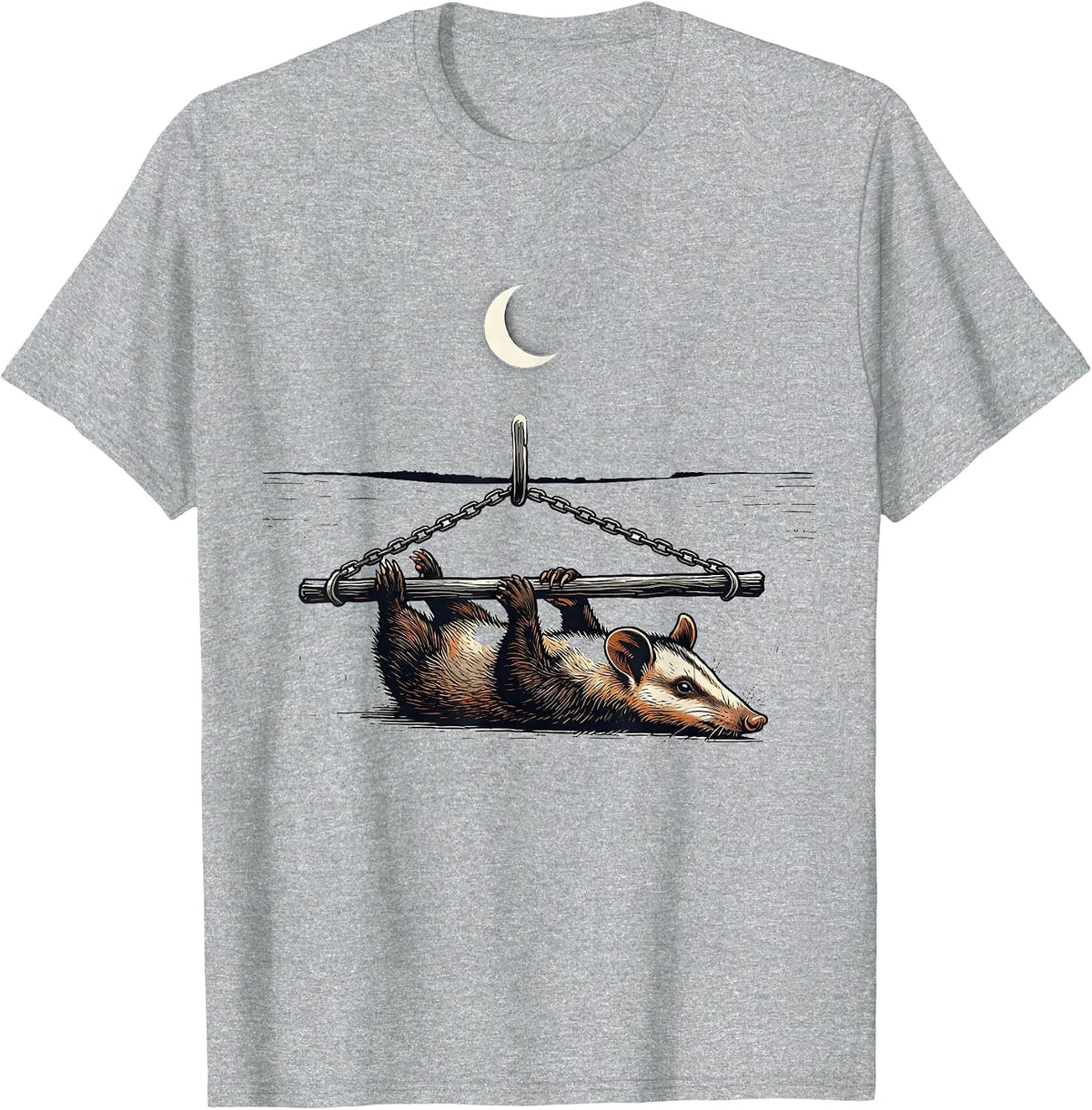 Men's Opossum Moon Halloween Spooky Novelty T-Shirt - Heather Grey