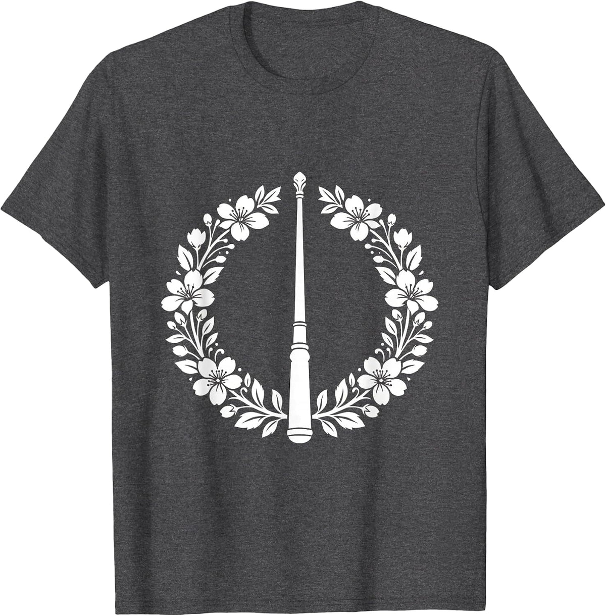 Band Mom Drum Major Baton Floral Wreath Design T-Shirt - Dark Heather Grey