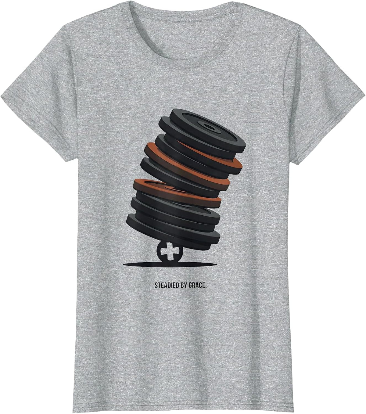 Women's Steadied By Grace Funny Christian Gym Weightlifter Scripture T-Shirt - Heather Grey