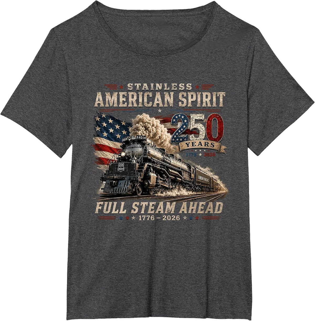 Big Boy 4014 Vintage 250 Steam Locomotive Railroad Train T-Shirt - Dark Heather Grey