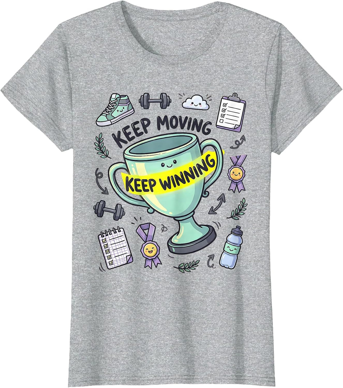 Keep Moving Keep Winning Athleisure Inspiration T-Shirt - Heather Grey