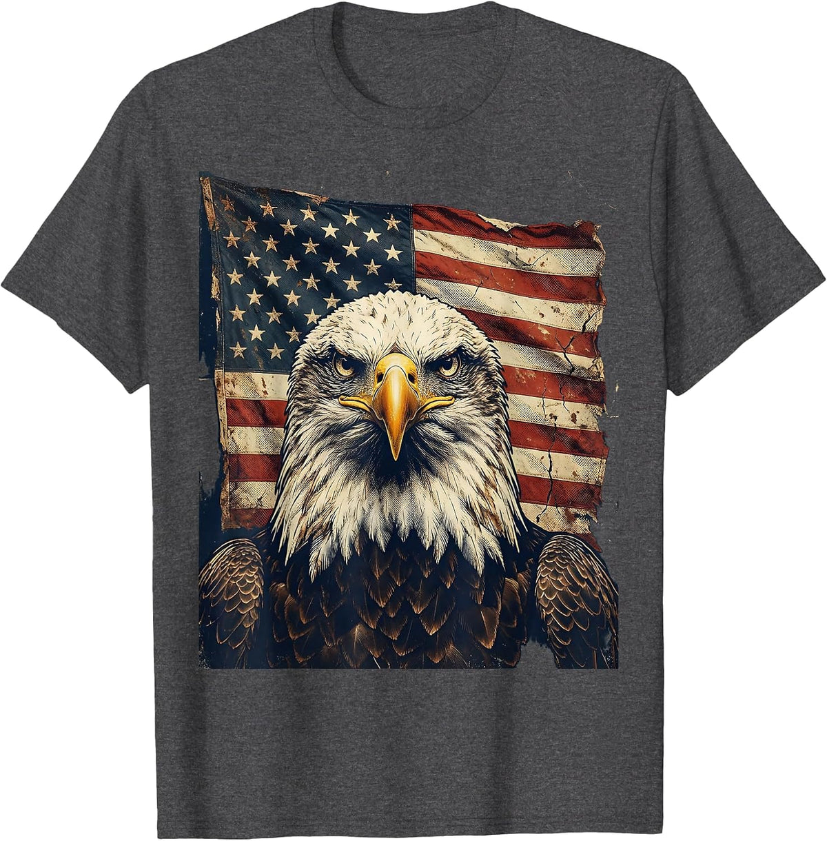Men's Patriotic Eagle American Flag Graphic Design T-Shirt - Dark Heather Grey