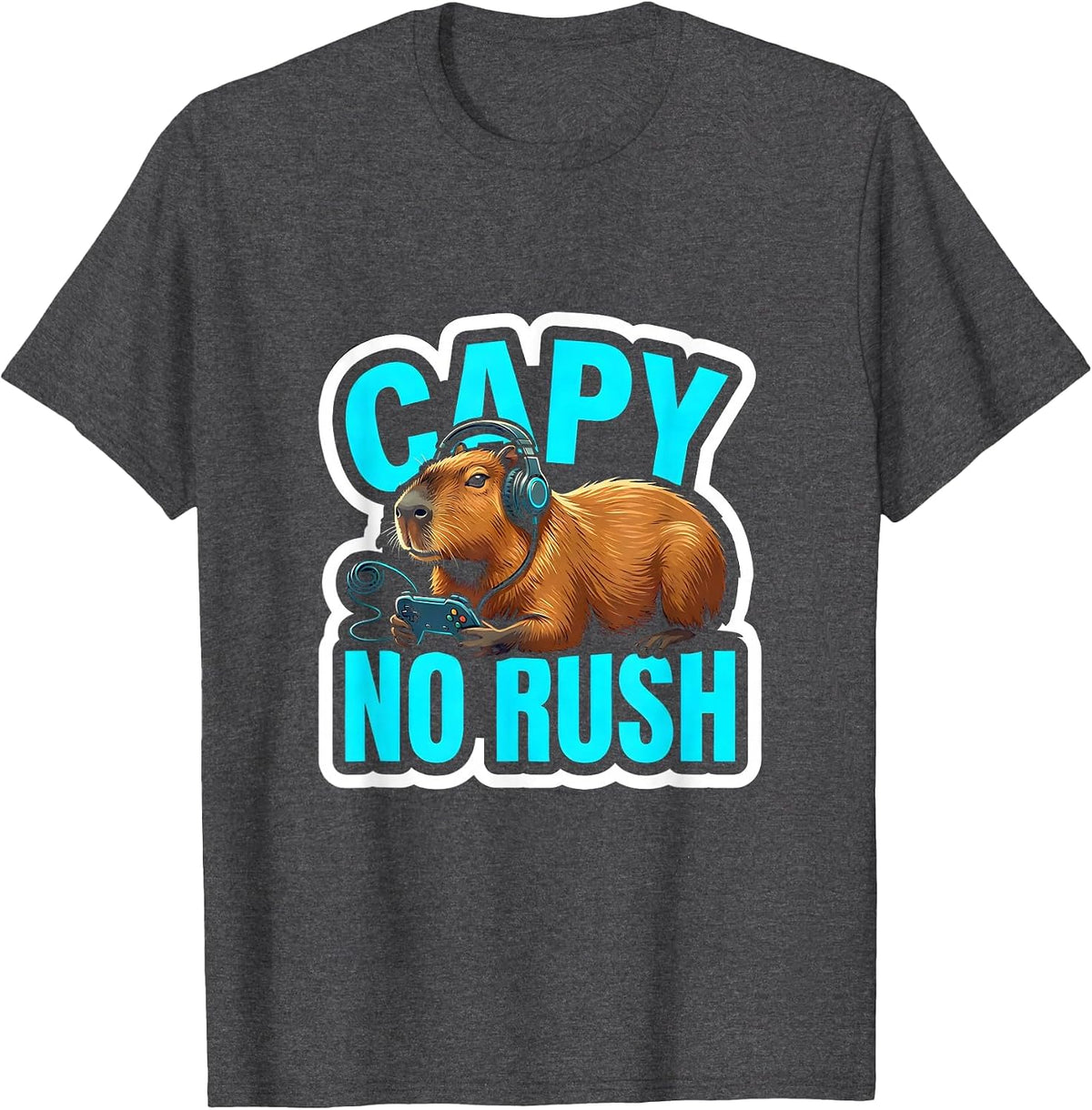 Capy, No Rush Funny Capybara Gaming Meme Youth Humor T-Shirt - Dark Heather Grey
