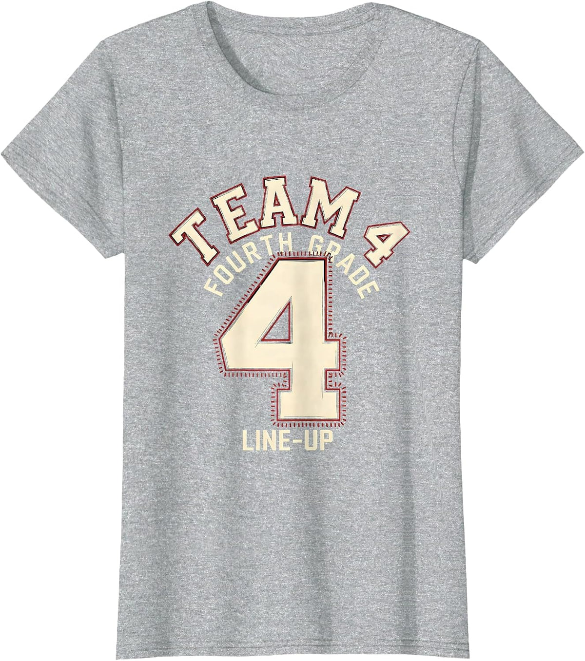 Women's Team 4 Fourth Grade Line-Up Playful Sports Team Pride Back T-Shirt - Heather Grey