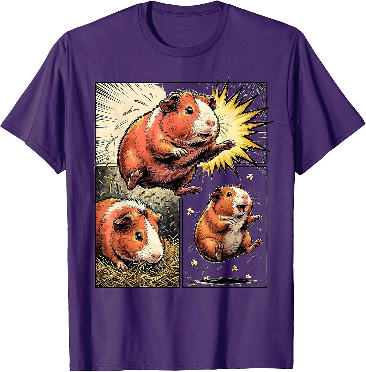 Men's Guinea Pig Comic Book Hero Leap Cavy Lover Humor T-Shirt - Purple