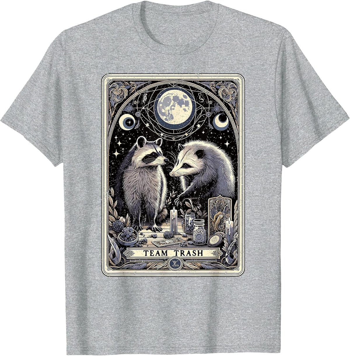 Team Trash Tarot Card Opossum Witchcraft Goth Possum Racoon T-Shirt - Heather Grey