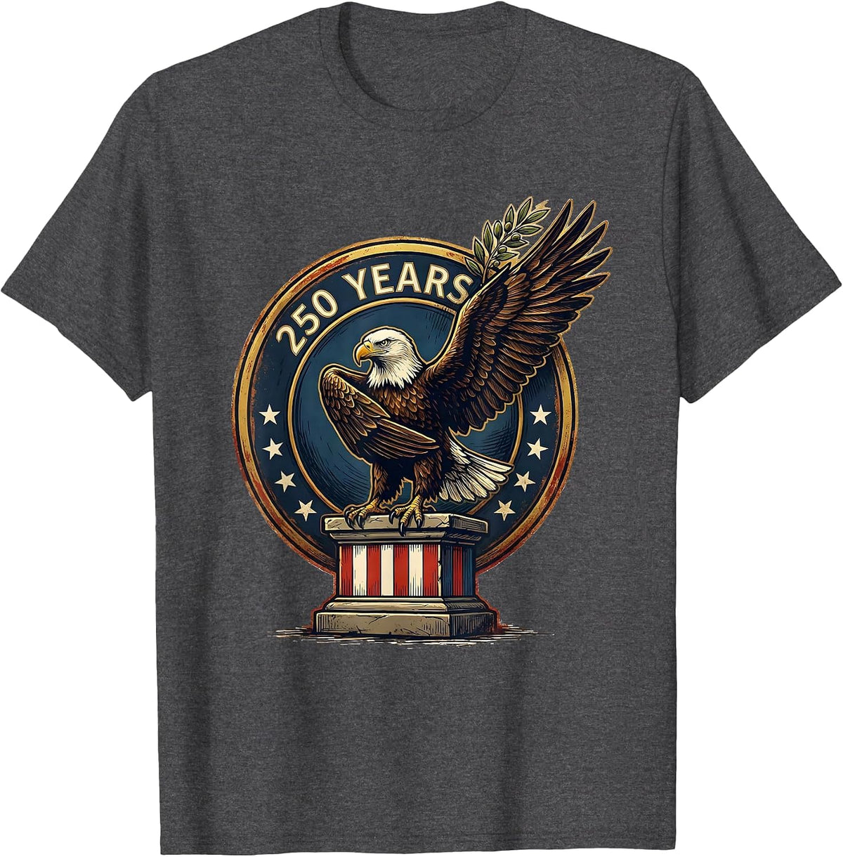 Men's 250 Years Patriotic Eagle Flag 250th Anniversary 4th of July T-Shirt - Dark Heather Grey