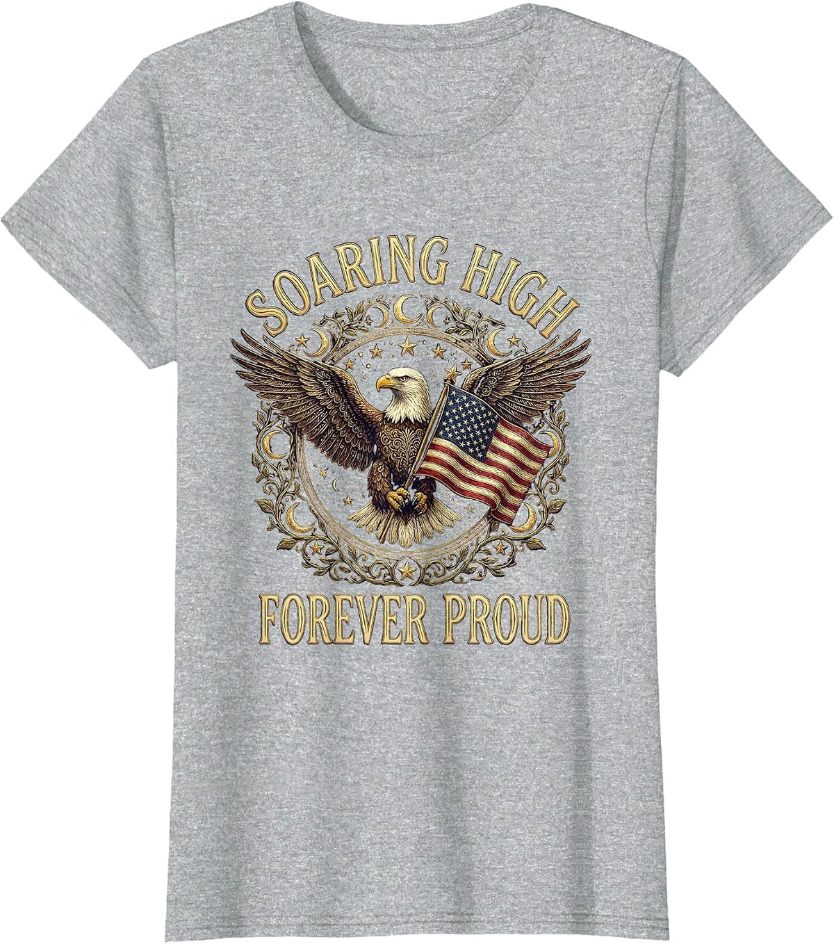 Women's Soaring High Forever Proud Veterans Day Eagle Design T-Shirt - Heather Grey