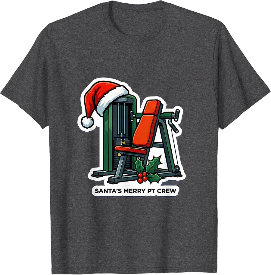 Men's Santa's Merry PT Crew Funny Physical Therapist Christmas T-Shirt - Dark Heather Grey