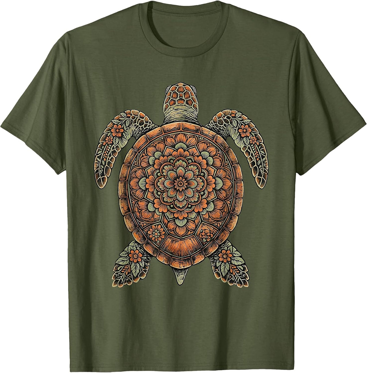 Men's Christian Sea Turtle Sunlit Ocean Illustration T-Shirt - Olive Green